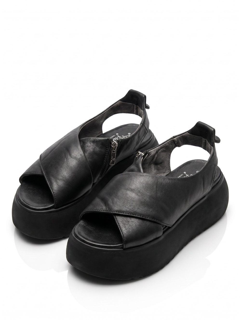 Lofina Black Leather Crossover Platform Sandals EU 38 US 7.5 Italy Luxury